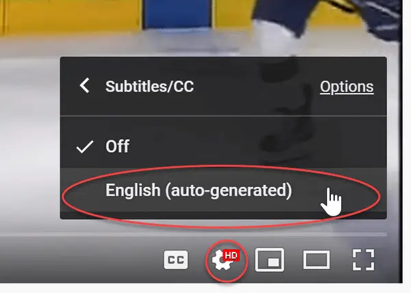 An image of the YouTube setting that turns on auto-generated closed captions