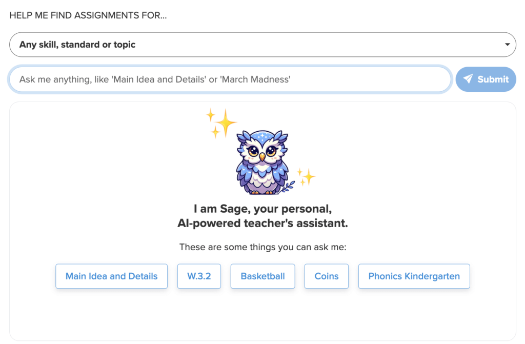 The main screen of eSpark's Teacher Assistant