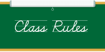 The words "Class Rules" written in script on a chalkboard.