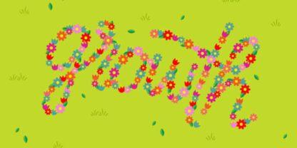 The word "growth" spelled out in flowers on a green grass background.