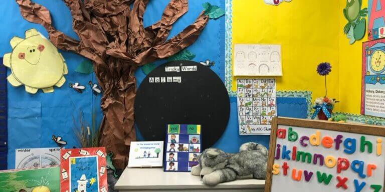 A colorful classroom all set up for back to school season.