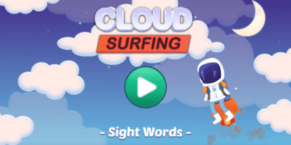 Screenshot of the title screen for Cloud Surfing, one of eSpark's 2nd grade reading activities and games.