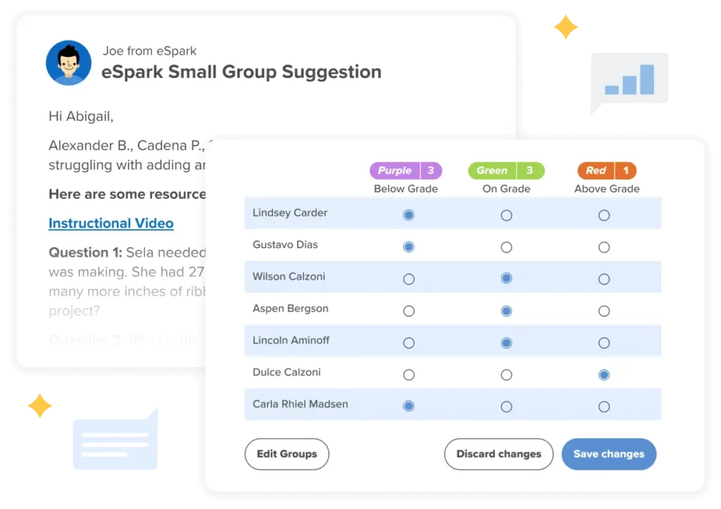 Small group skills set up screen from eSpark's math and reading program