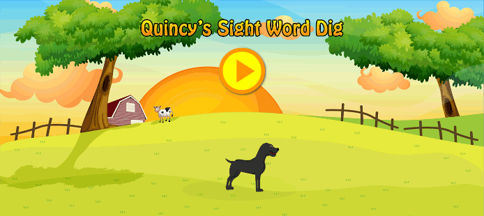 Animated GIF featuring a dog and several digging piles with sight words on them.