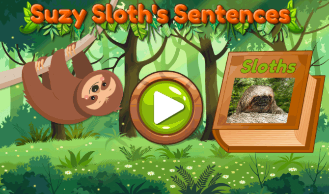 Animated GIF featuring a sloth, a book, and a play button.