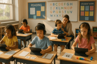 students working in espark on reading and math