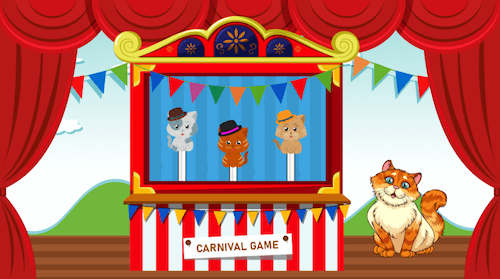 A carnival game featuring cats wearing hats.