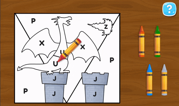 An animated GIF showing a picture of a dragon being colored in with a digital crayon