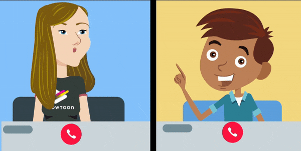 Animated girl talking to animated boy about Who, What, and Where