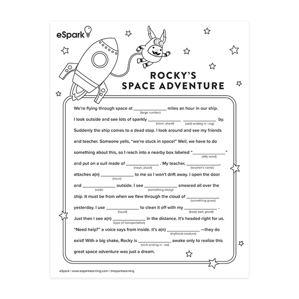 eSpark Rocky's Space Adventure madlibs