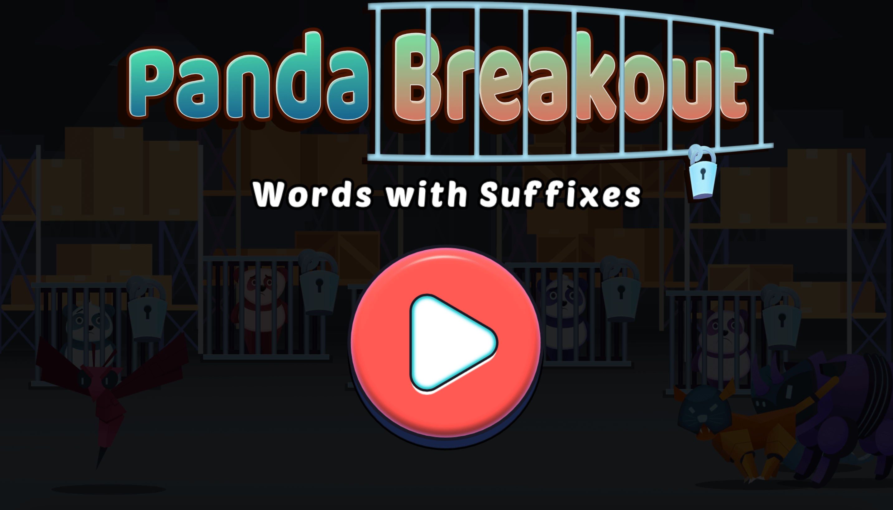A game start screen with the title "Panda Breakout" and a large play button in the foreground