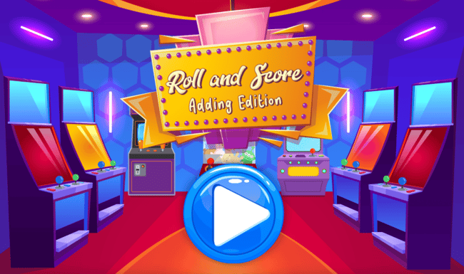 Game title screen with an arcade background and a play button.