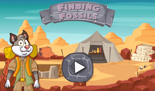 Game title screen featuring an archaelogical dig site and a play button.