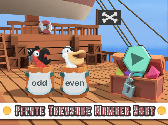 Game title screen featuring two birds in barrels on a pirate ship and a play button.