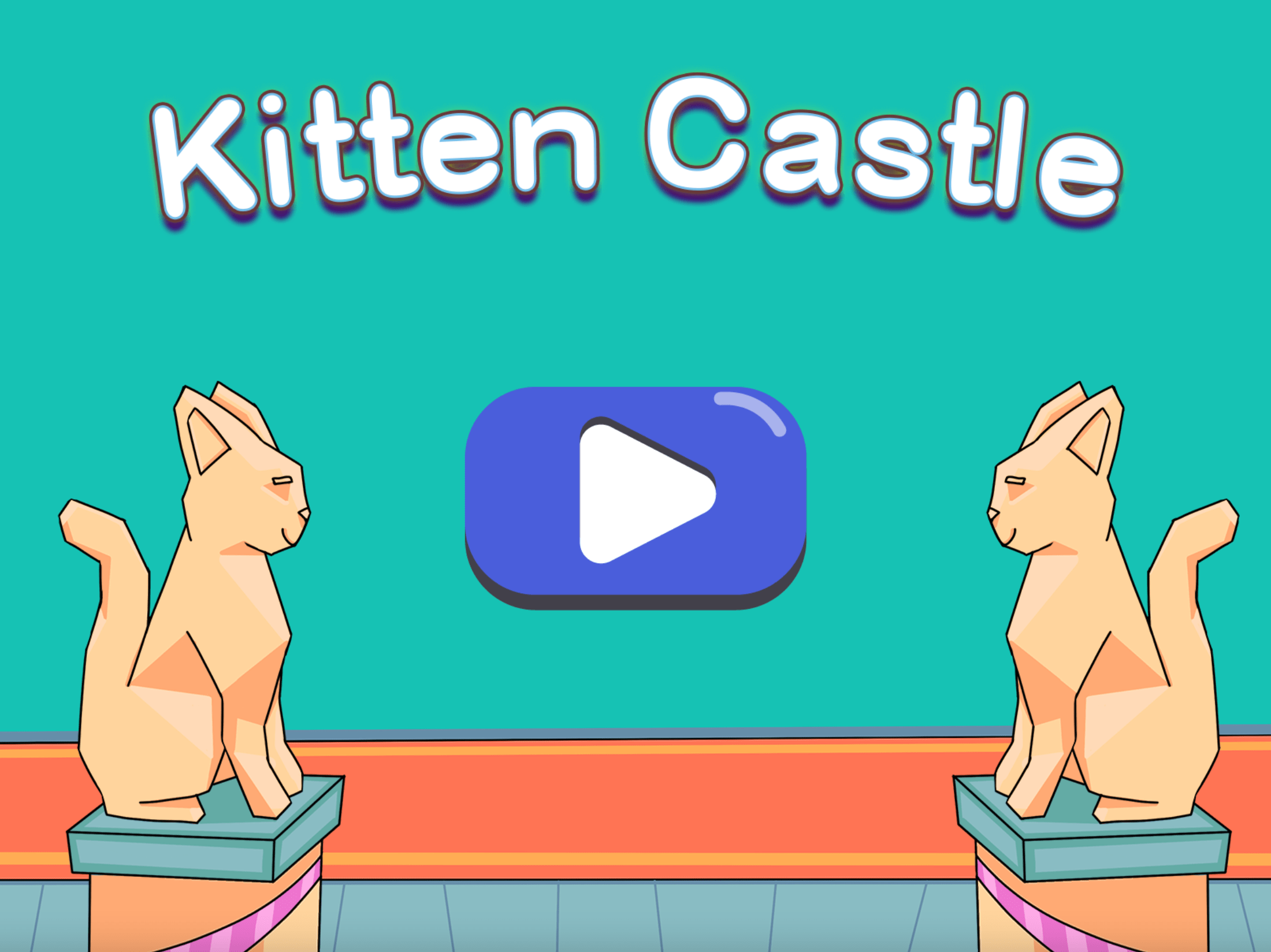 Game title screen featuring two cat statues and a play button.