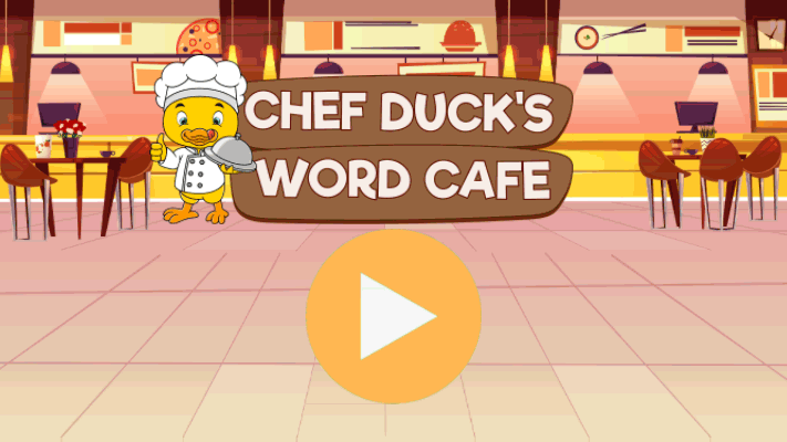 Animated GIF featuring a chef duck and various foods with letters on them.
