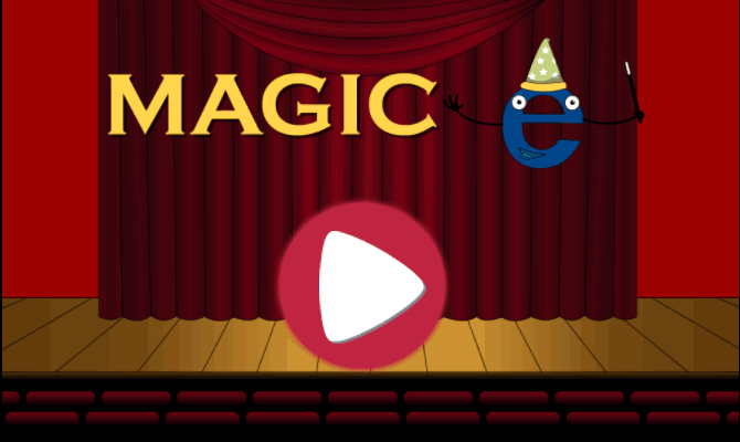 Animated GIF featuring a magician "E" and a start button.