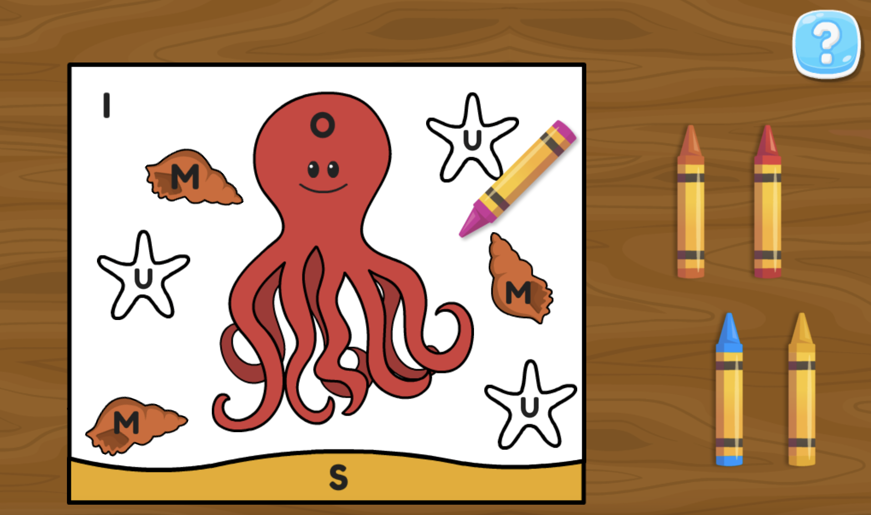 Color in the octopus using the correct letters and colors