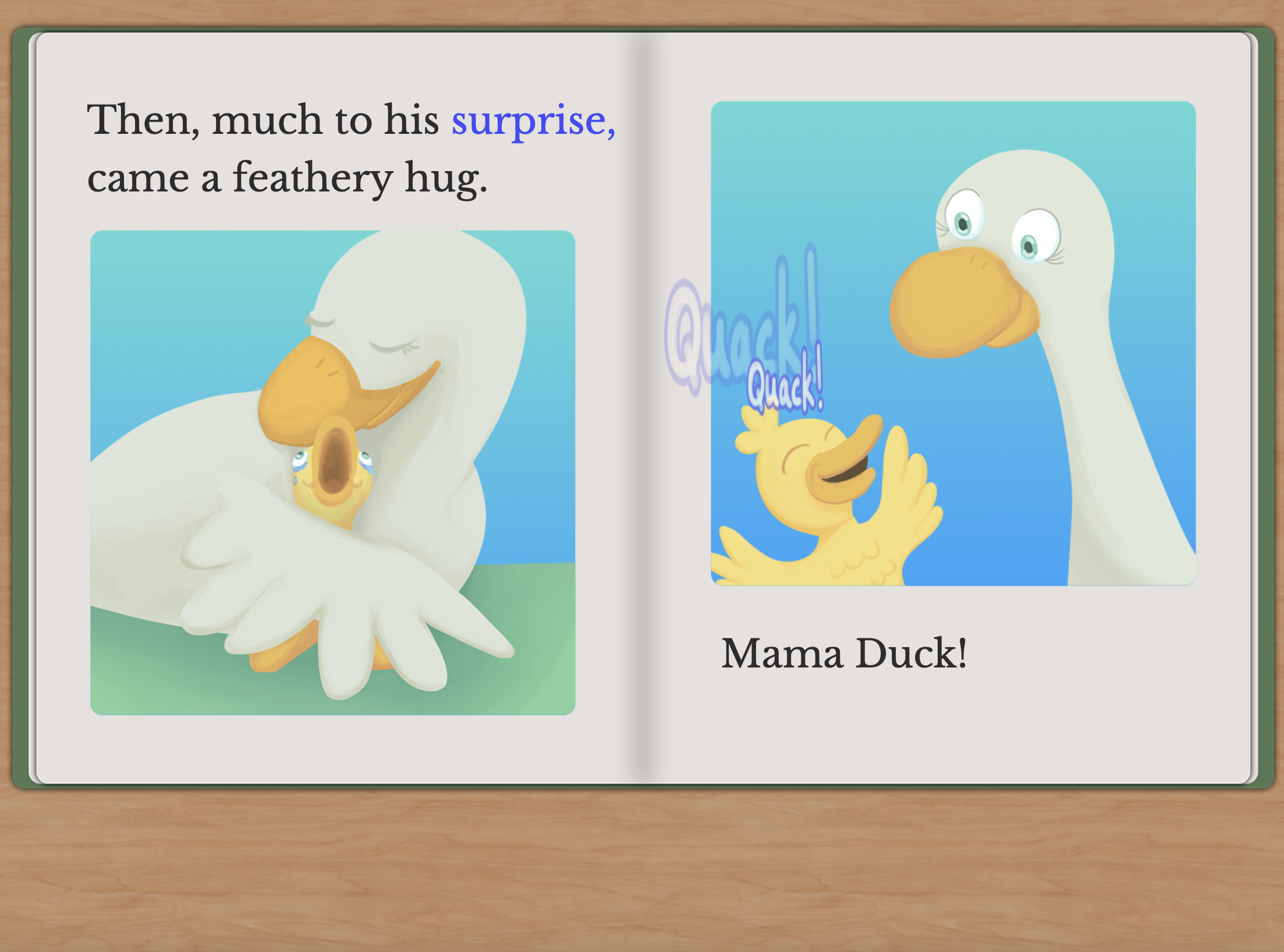 Story book of a baby and mother duck