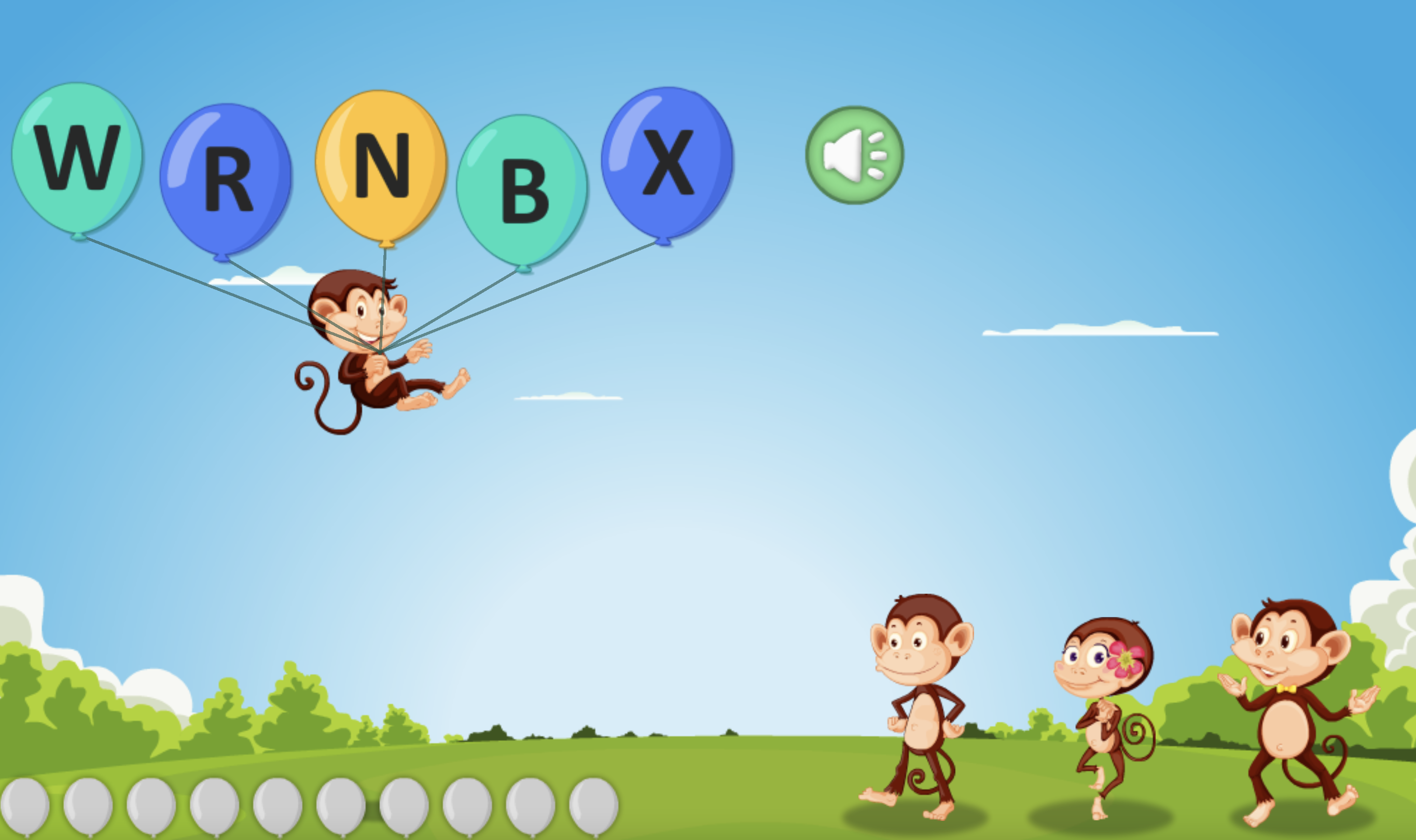 Help the monkeys choose the correct letter balloons