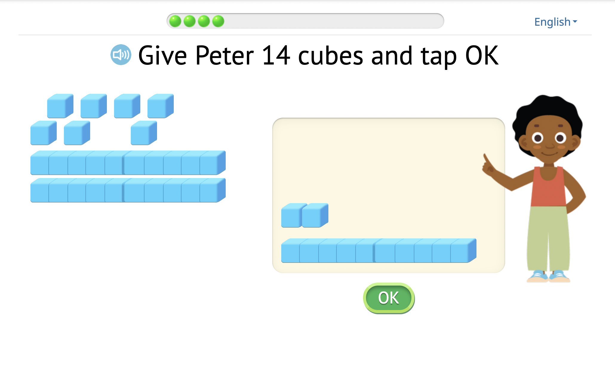 Give the character the correct number of cubes game