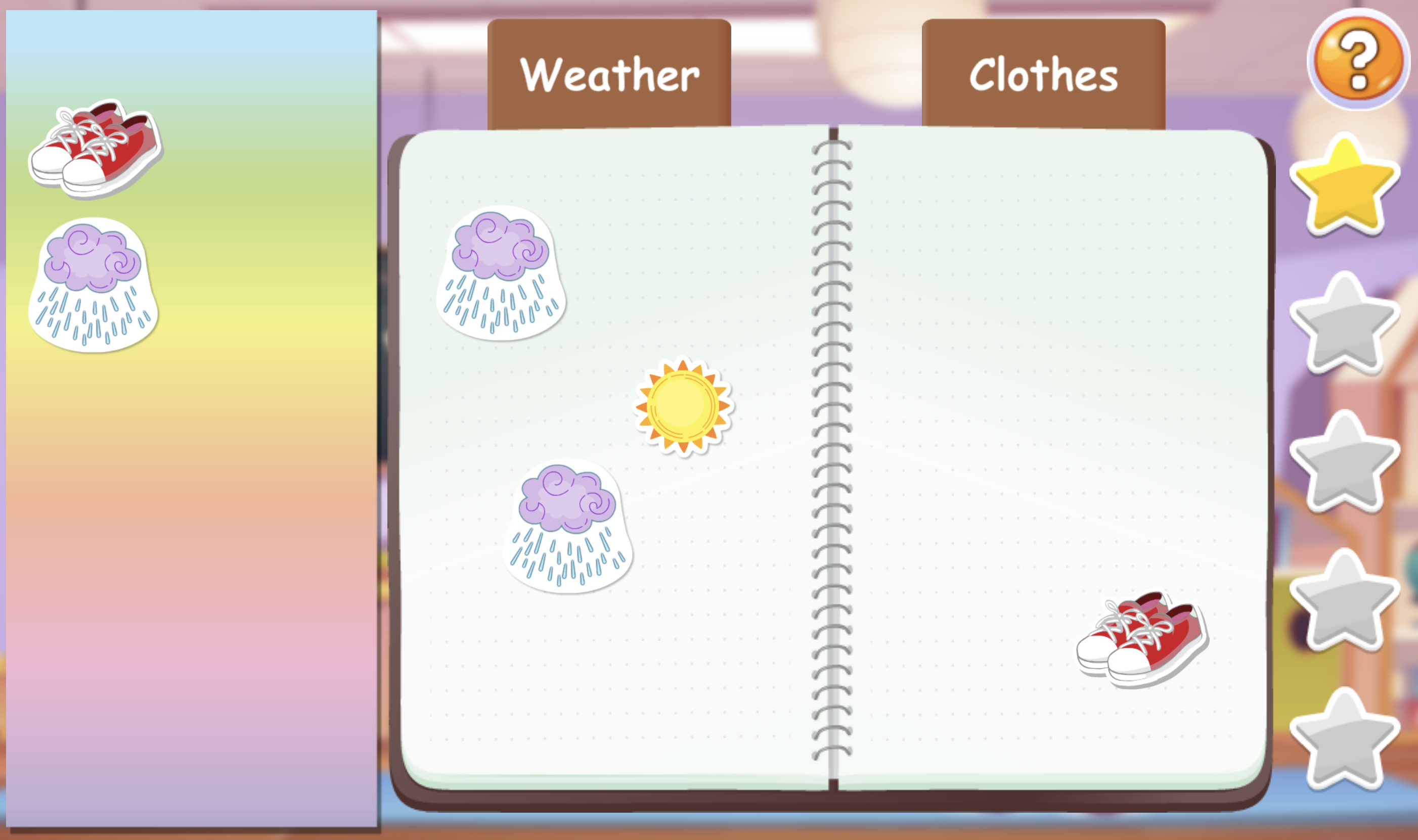 Sort the stickers by weather and clothes