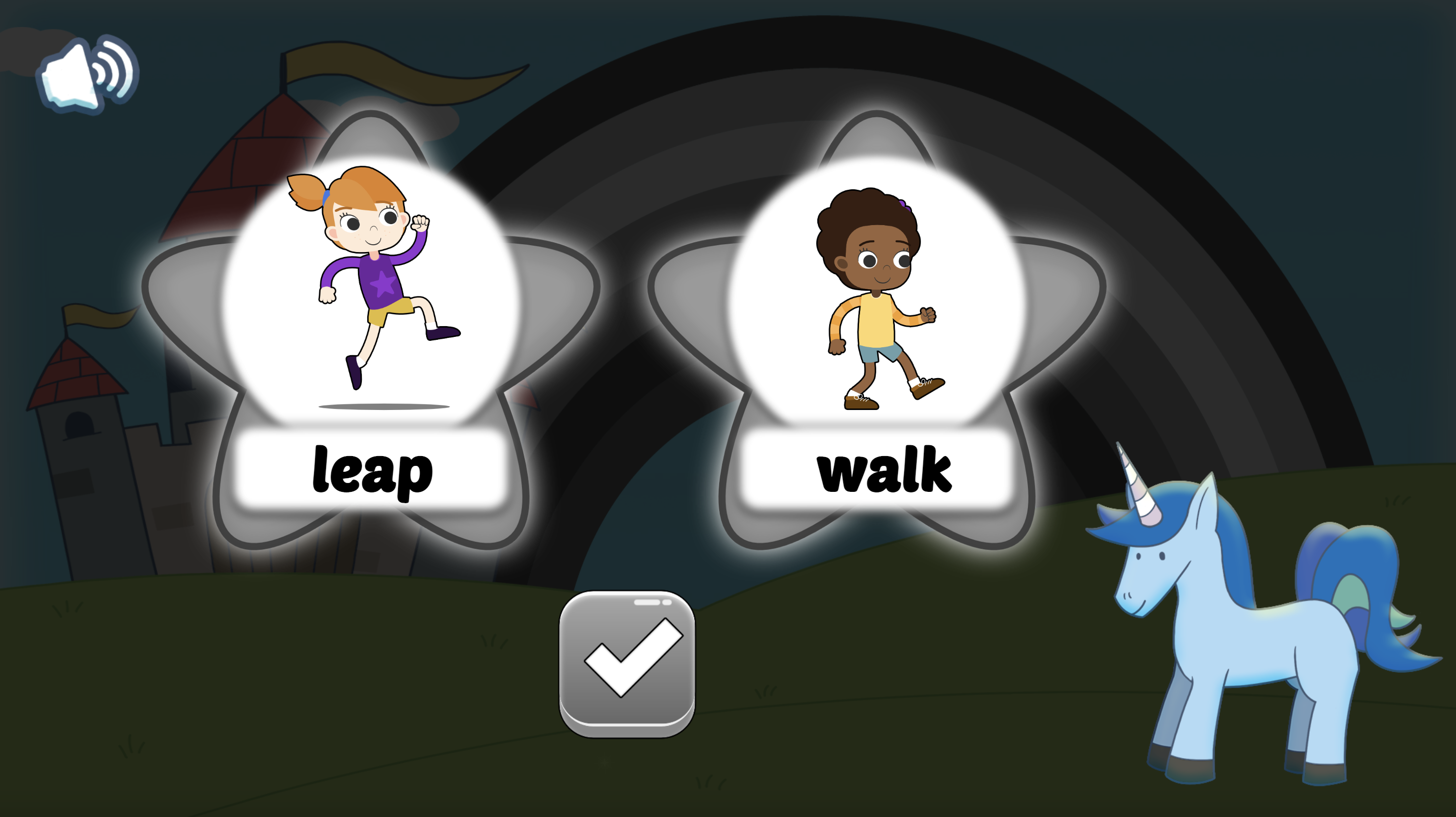 Choose which word is stronger than hop, leap or walk