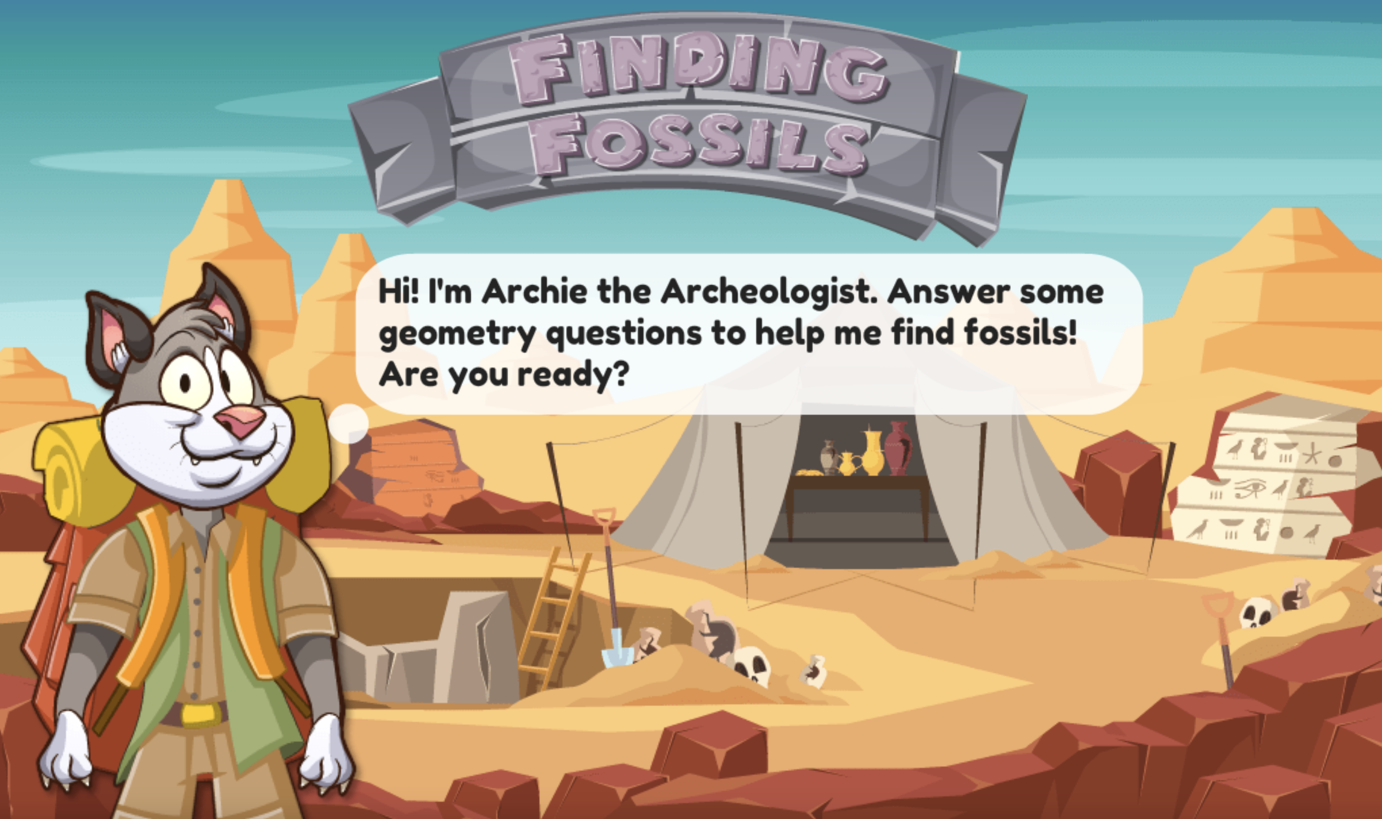 Help Archie the Archaeologist find fossils by answering his questions correctly