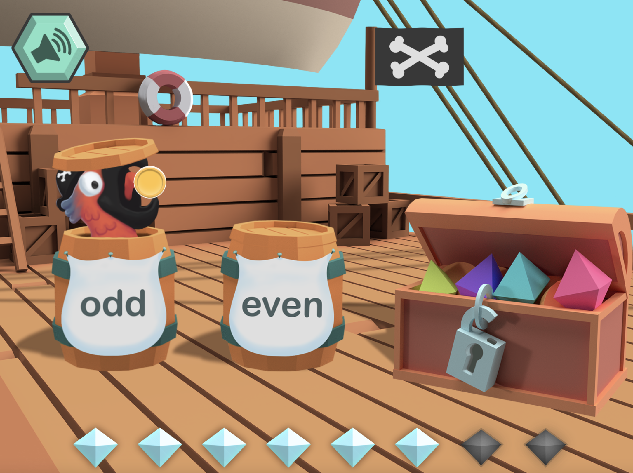 Each coin is received by a pirate parrot