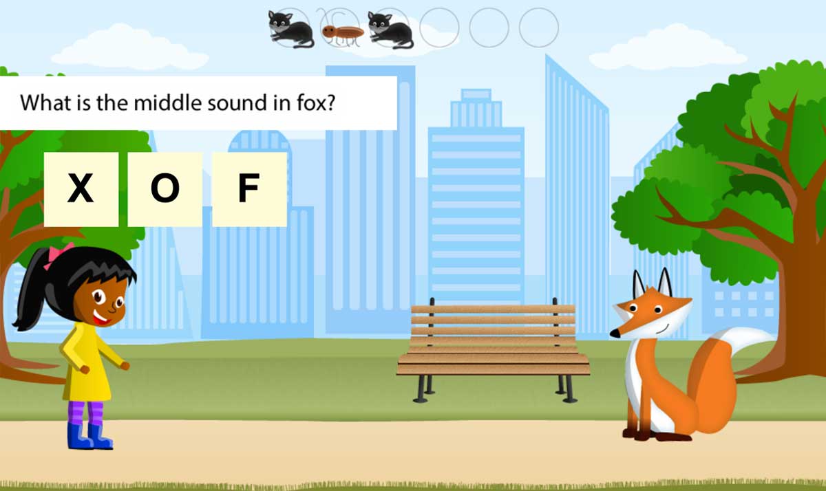 Zoe and a fox. What is the middle sound of fox?