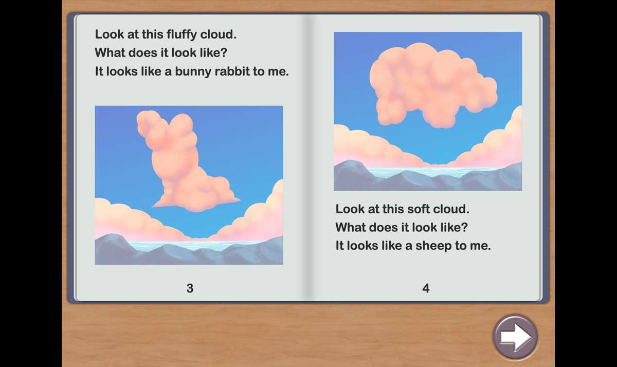Find shapes in clouds. These clouds look like a bunny and a sheep.