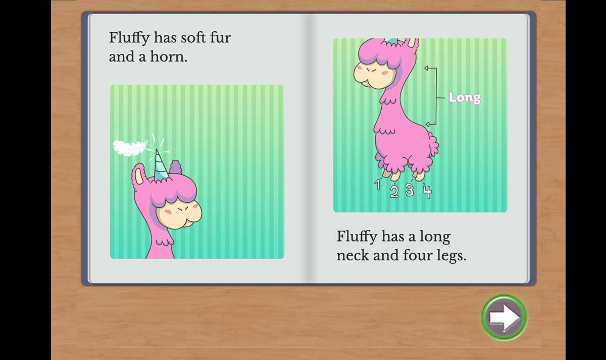 Fluffy has soft fur and a horn
