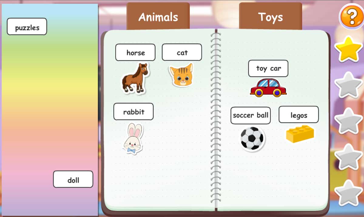 Sticker book with animals and toys